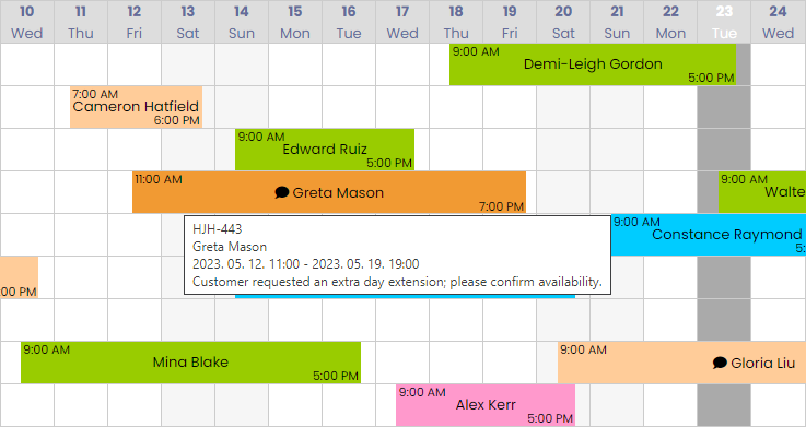 The smart calendar in Rentgine car rental software